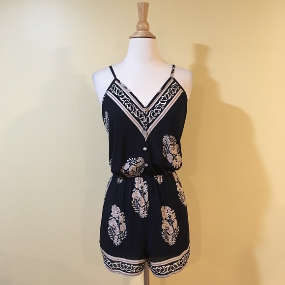 Modern Floral Print Waisted Button Front Romper - Picture 5 of 7